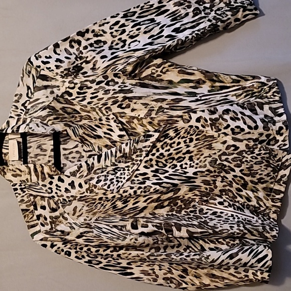 Chico's 100% linen animal print moto jacket size 1(m/8 ) leopard/cheetah printed - Picture 1 of 8